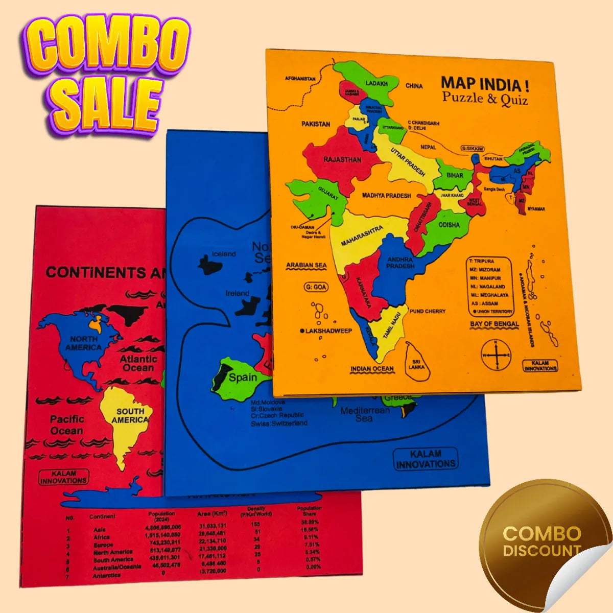 Mapology India & Europe with Continents Educational Toy for Kids