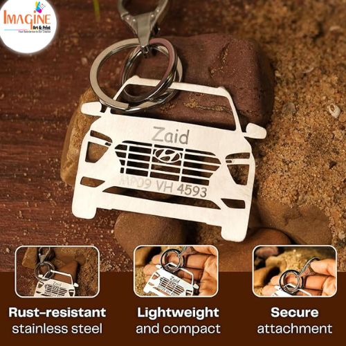 Personalized Stainless Steel Key Chain/Key Ring | Durable, Compatible with All Models | Customized Car Number Plate | Ideal Gift for Him (Silver)