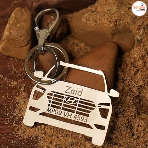 Personalized Stainless Steel Key Chain/Key Ring | Durable, Compatible with All Models | Customized Car Number Plate | Ideal Gift for Him (Silver)