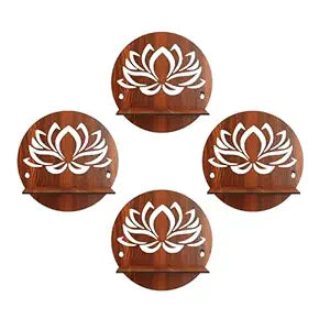 Wall Mounted Floating Shelves for Living Room, Bedroom, Kitchen, Pooja Room & More – No Drill, Adhesive Wood Shelf, Corner & Book Shelves, Set of 4, Wall Decor (Lotus Shelf)