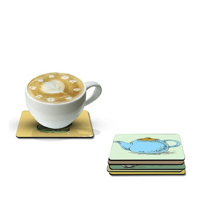 Printed MDF Wooden Square Coaster | Coasters for Dining Table, Coaster for Home Decor, Coaster for Office Table, Coaster Gift (Set of 6,Multicolor 5)