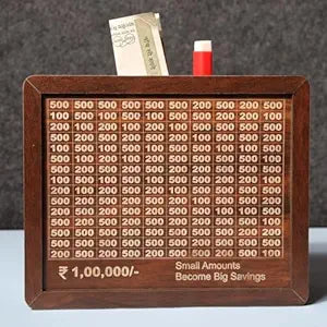 Classic Wooden Money Saving Box | Cash Saver Money Box with Counting Target