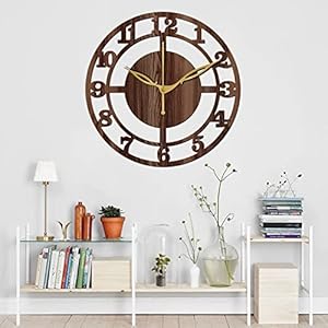 Freny Exim 12" Inch Wooden Mdf English Numeral Round Analog Wall Clock Without Glass (Brown, 30Cm X 30Cm)-056