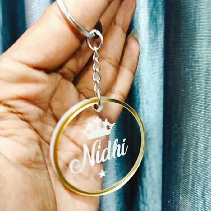 Acrylic Customized Golden Keychain With Name Engraved For Friend Love Family Etc