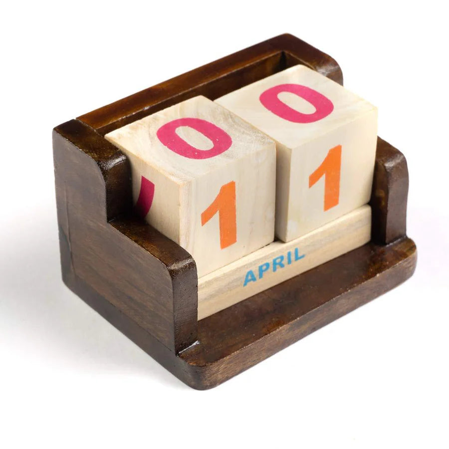 Mini Perpetual Wooden Block Desktop Calendar