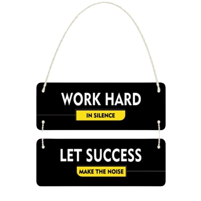 Modern MDF Wood Work Hard Motivational Quotes Wall Hanging Dcor Item with Hanging Rope (9x8 inch)