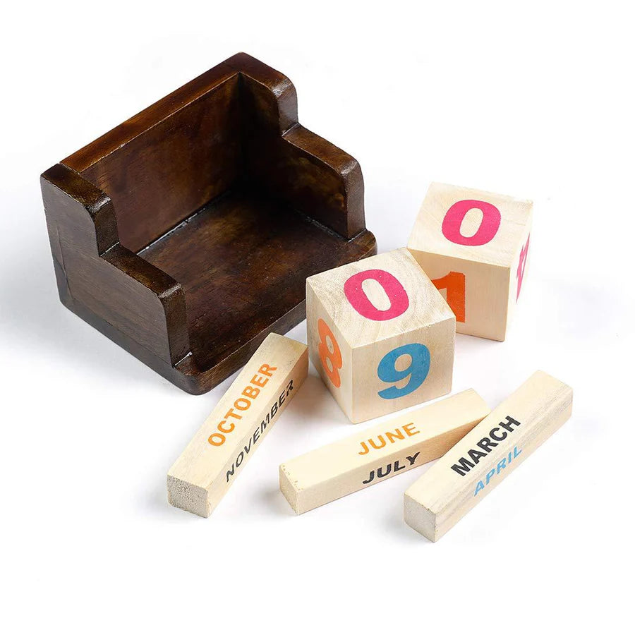 Mini Perpetual Wooden Block Desktop Calendar