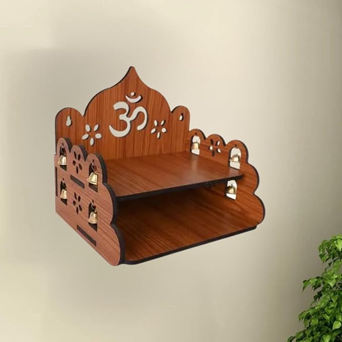 Wood Hand Crafted OM Pattern Pooja Mandir for Home & Office, Wall Mounted Wooden Temple, Pooja Stand with Storage Cabinet, Home Decor, Small & Big Size (Mandir Design 1)