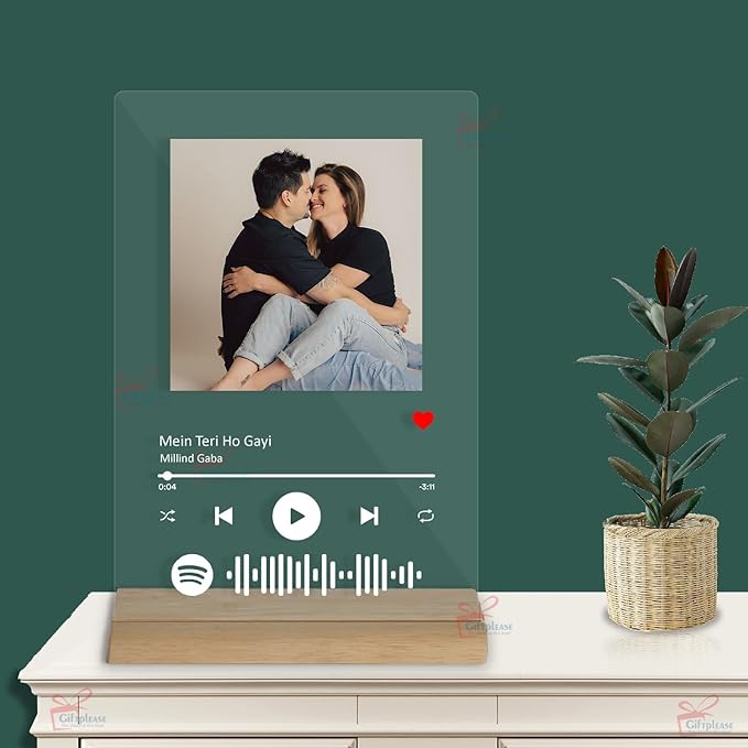 Imagine Art  Customized Photo and Spotify Plaque |Personalized Photo Frame with Wooden Stand |Spotify Frame |Gift |Birthday |Anniversary |Valentine's Gift (6 * 9 Inches, Transparent), Rectangular, tabletop