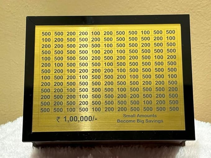 Gold Wooden Money Saving Box | Cash Saver Money Box with Counting Target | ₹1,00,000 Savings Challenge