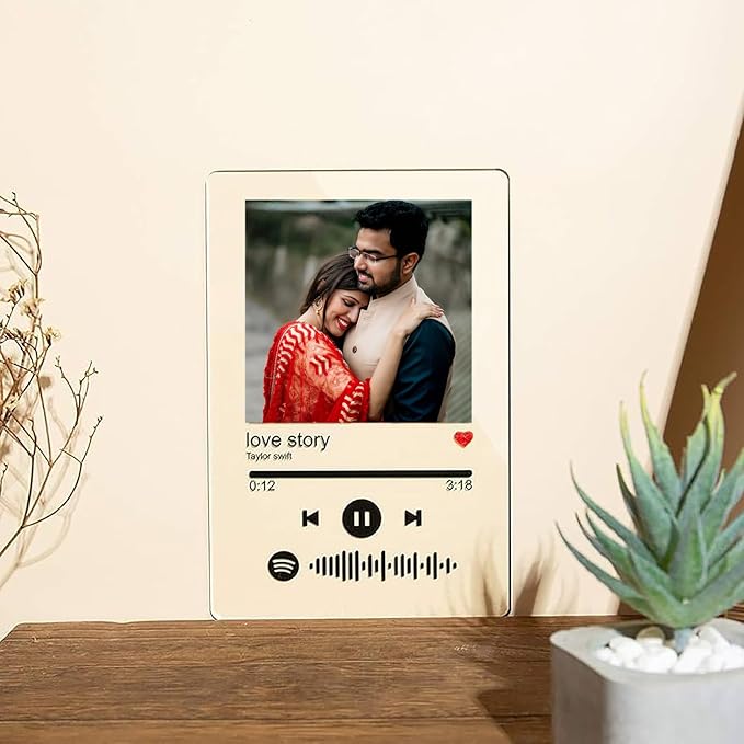 Imagine Art  Customized Photo and Spotify Plaque |Personalized Photo Frame with Wooden Stand |Spotify Frame |Gift |Birthday |Anniversary |Valentine's Gift (6 * 9 Inches, Transparent), Rectangular, tabletop