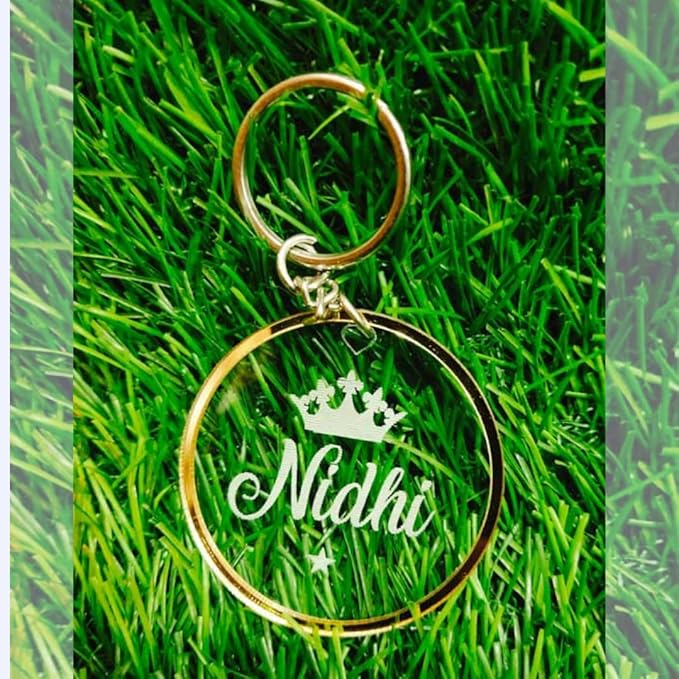 Acrylic Customized Golden Keychain With Name Engraved For Friend Love Family Etc