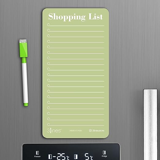 Grocery Shopping List Fridge Magnet With Marker|Smart Planning & Shopping for family, working professionals|Personal Organisers,To Do List|Size 12x24 cms Acrylic Board |Kiwi Color| L