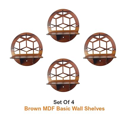 Wall Mounted Floating Shelves for Living Room, Bedroom, Kitchen, Pooja Room & More – No Drill, Adhesive Wood Shelf, Corner & Book Shelves, Set of 4, Wall Decor (Round 2 Shelf)