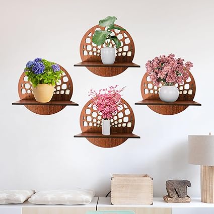 Wall Mounted Floating Shelves for Living Room, Bedroom, Kitchen, Pooja Room & More – No Drill, Adhesive Wood Shelf, Corner & Book