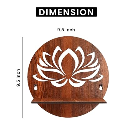 Wall Mounted Floating Shelves for Living Room, Bedroom, Kitchen, Pooja Room & More – No Drill, Adhesive Wood Shelf, Corner & Book Shelves, Set of 4, Wall Decor (Lotus Shelf)