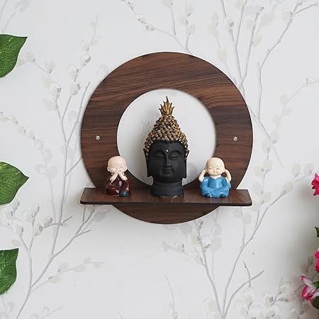 Dark Brown Multipurpose Round Shaped Wooden Wall Shelf