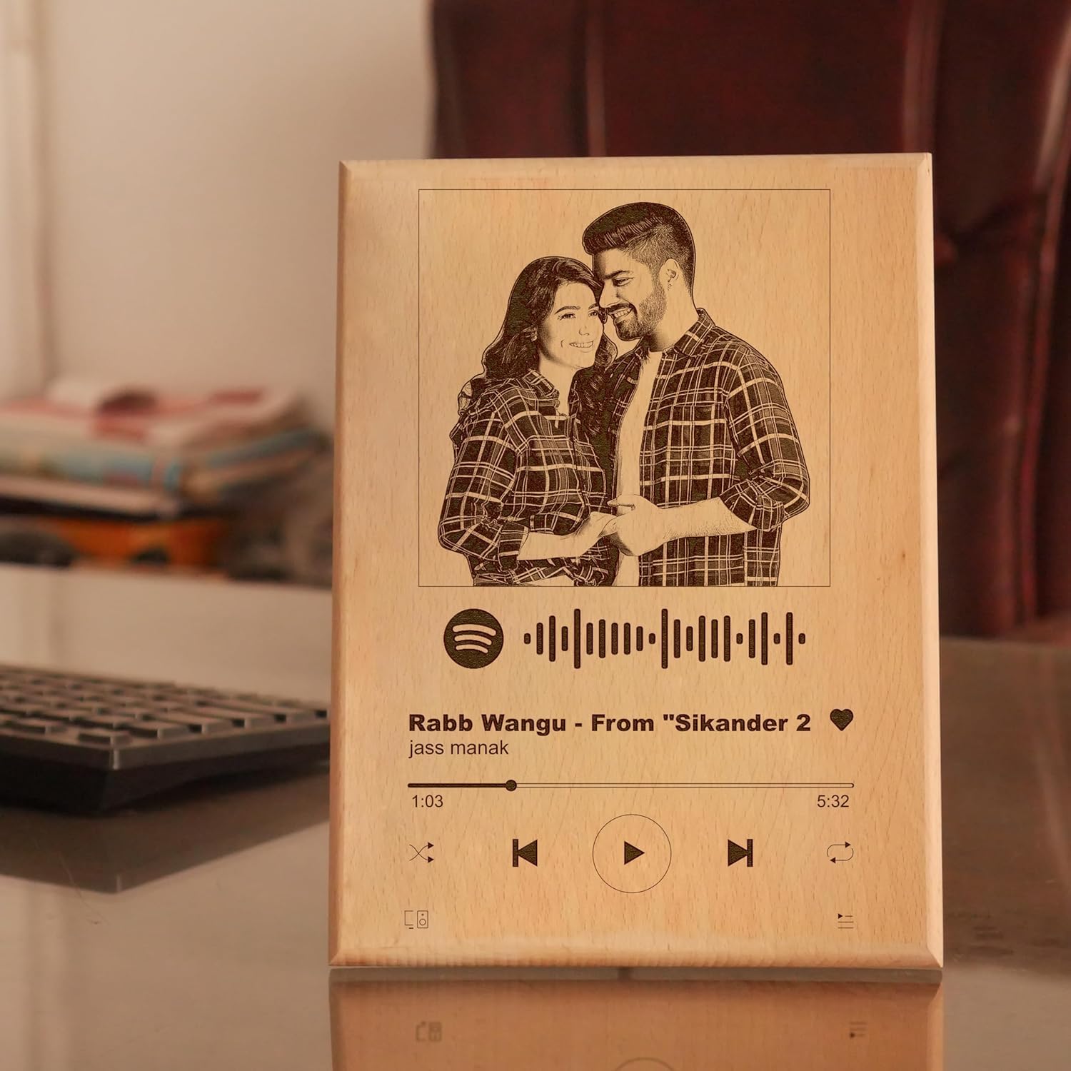 Imagine Art Engraved Wooden Spotify Photo Frame | Customized Photo Frame with Photo and Spotify Song | Gift For Marriage Anniversary, Birthday or Valentine (8x6 inch)