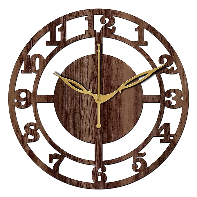 Freny Exim 12" Inch Wooden Mdf English Numeral Round Analog Wall Clock Without Glass (Brown, 30Cm X 30Cm)-056