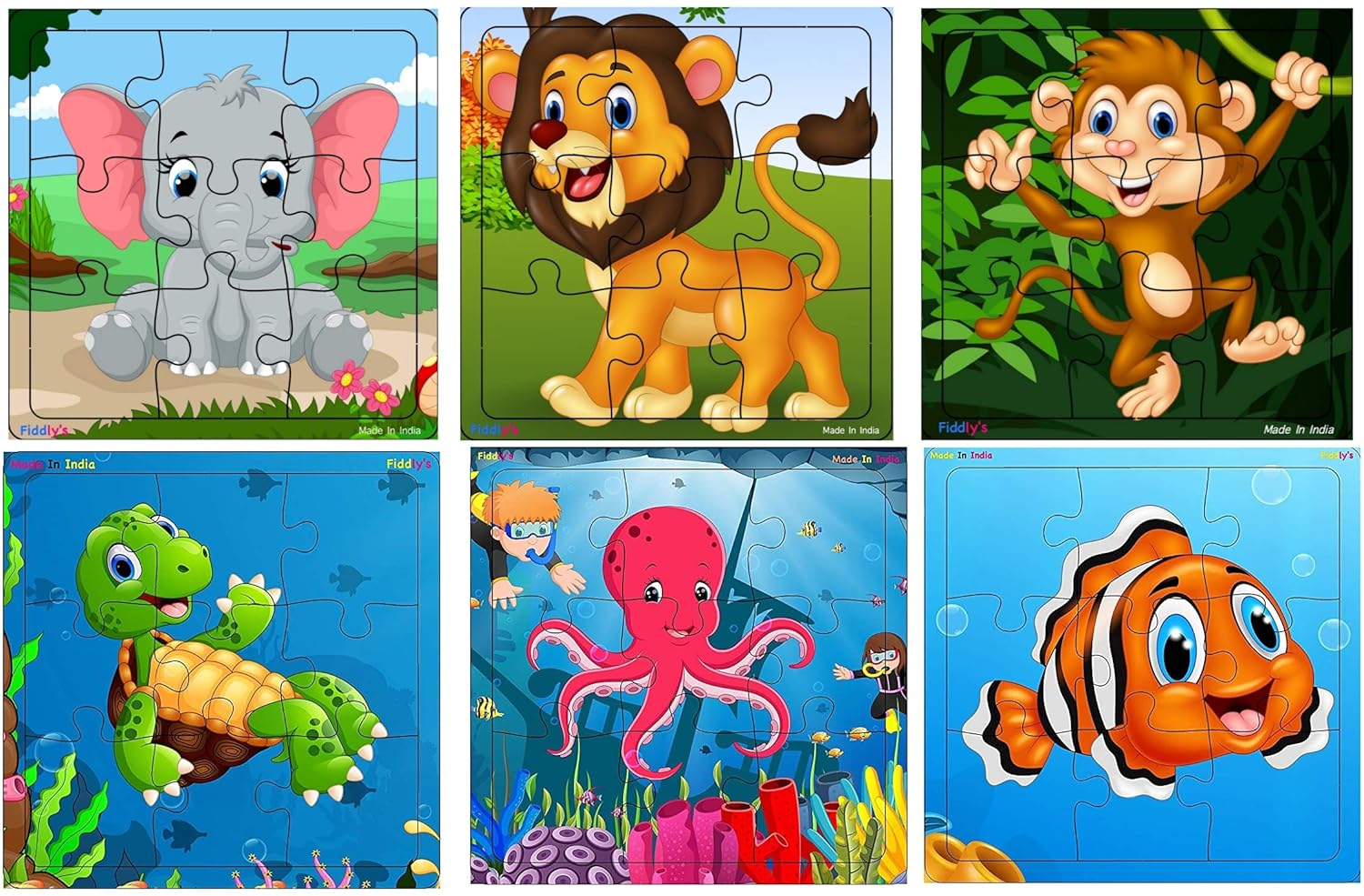 Imagine art Wood Jigsaw Puzzles for Kids & Children - 9 Pieces (Animal & Sea - Pack of 6) for Age 3+