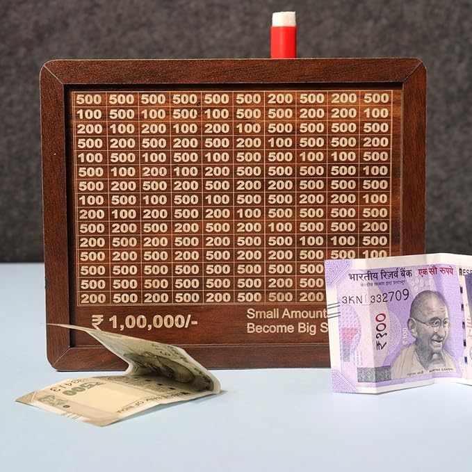 Classic Wooden Money Saving Box | Cash Saver Money Box with Counting Target