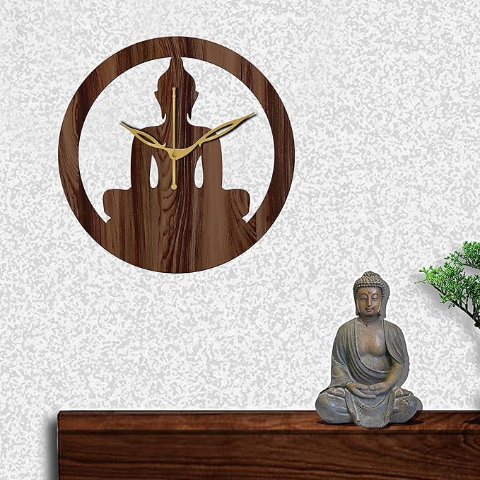 Freny Exim 12" Inch Wooden Mdf Lord Buddha Round Analog Wall Clock Without Glass (Brown, 30Cm X 30Cm) - 39