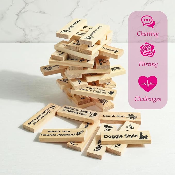 Game for Adults, Exciting Block Tower Game for Adults to Experience Connection Together, Valentine's Day Tumbling Tower Blocks Role-Playing Game for Couples
