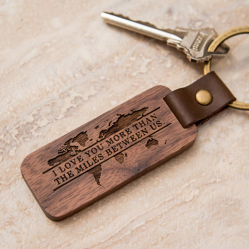 Engraved Wood Key Chain - Custom Keychain Gift for Home Car Office, Birthday Anniversary Small Business New Employee Welcome Company Gift