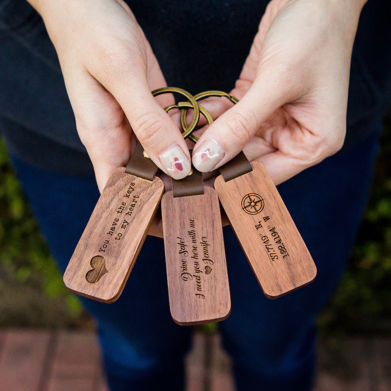 Engraved Wood Key Chain - Custom Keychain Gift for Home Car Office, Birthday Anniversary Small Business New Employee Welcome Company Gift