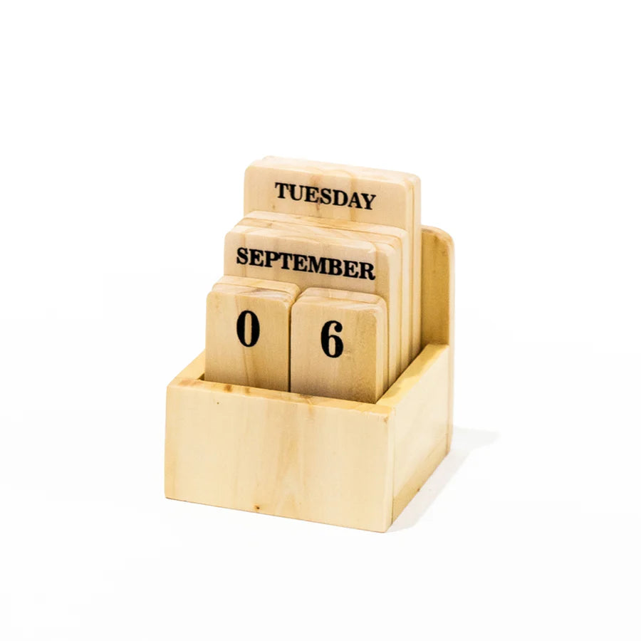 Wooden Block Perpetual Standing Desk Calendar