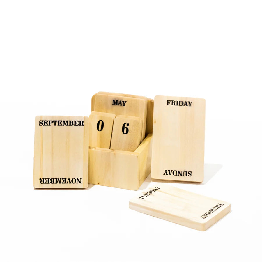 Wooden Block Perpetual Standing Desk Calendar