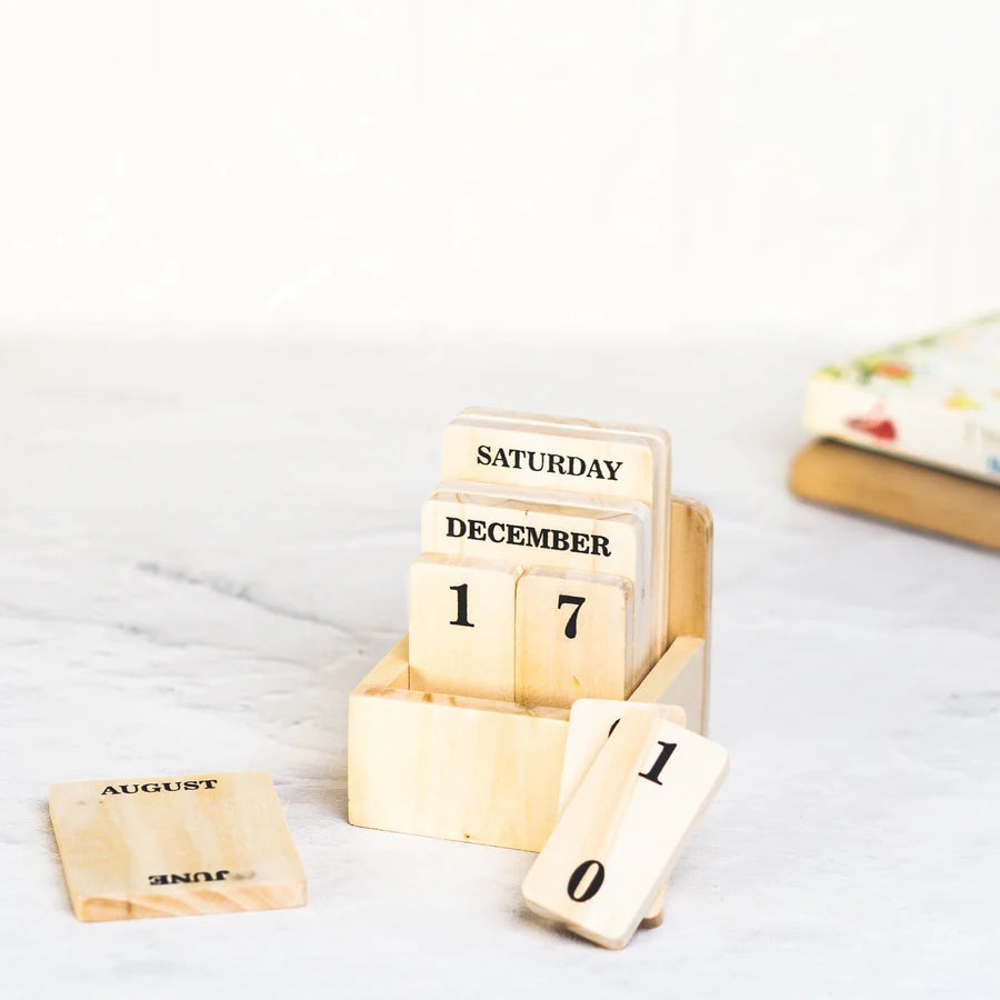 Wooden Block Perpetual Standing Desk Calendar