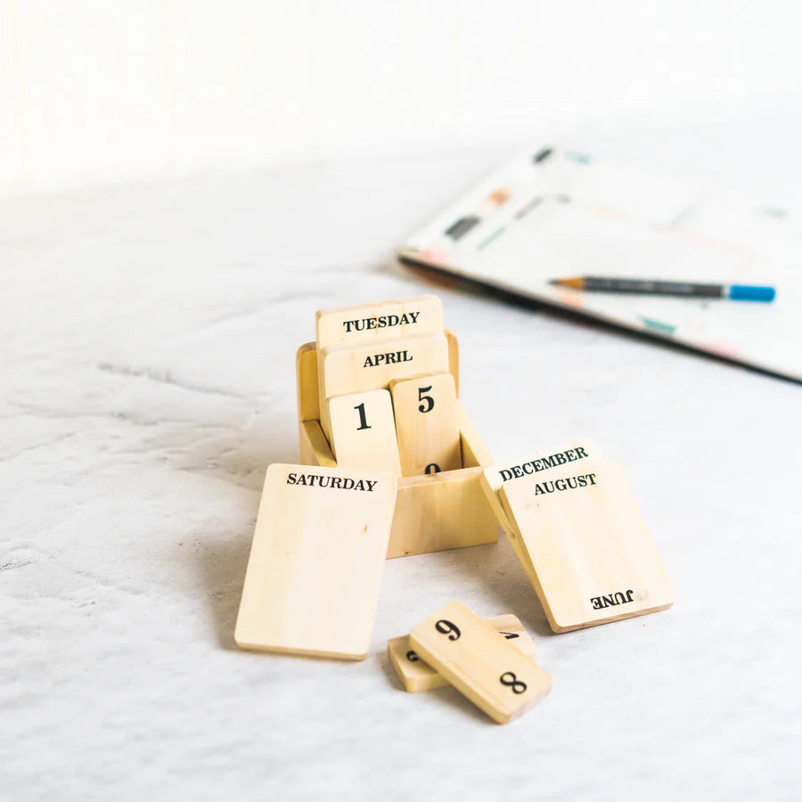 Wooden Block Perpetual Standing Desk Calendar