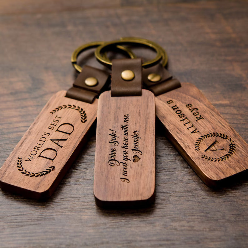 Engraved Wood Key Chain - Custom Keychain Gift for Home Car Office, Birthday Anniversary Small Business New Employee Welcome Company Gift