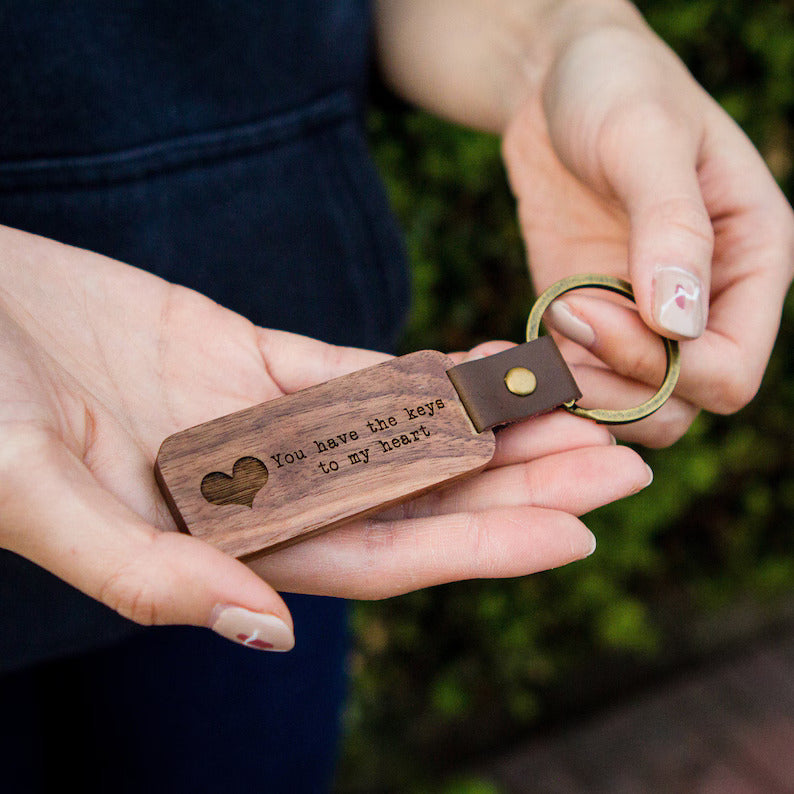 Engraved Wood Key Chain - Custom Keychain Gift for Home Car Office, Birthday Anniversary Small Business New Employee Welcome Company Gift