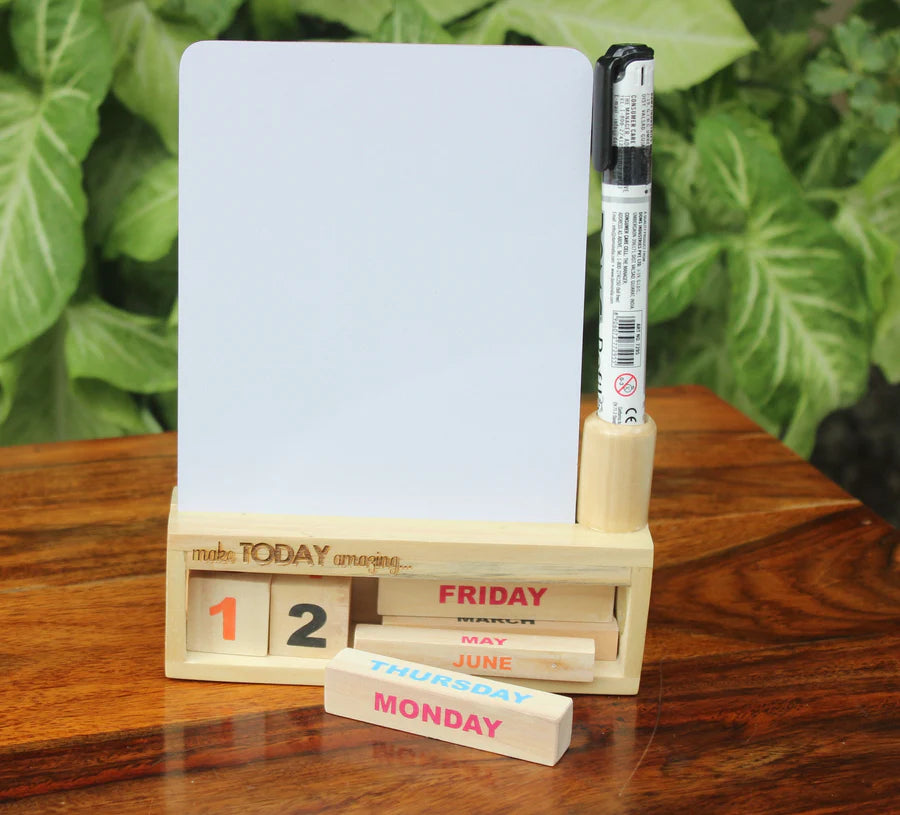 Wooden Block Desk Calendar with White Board