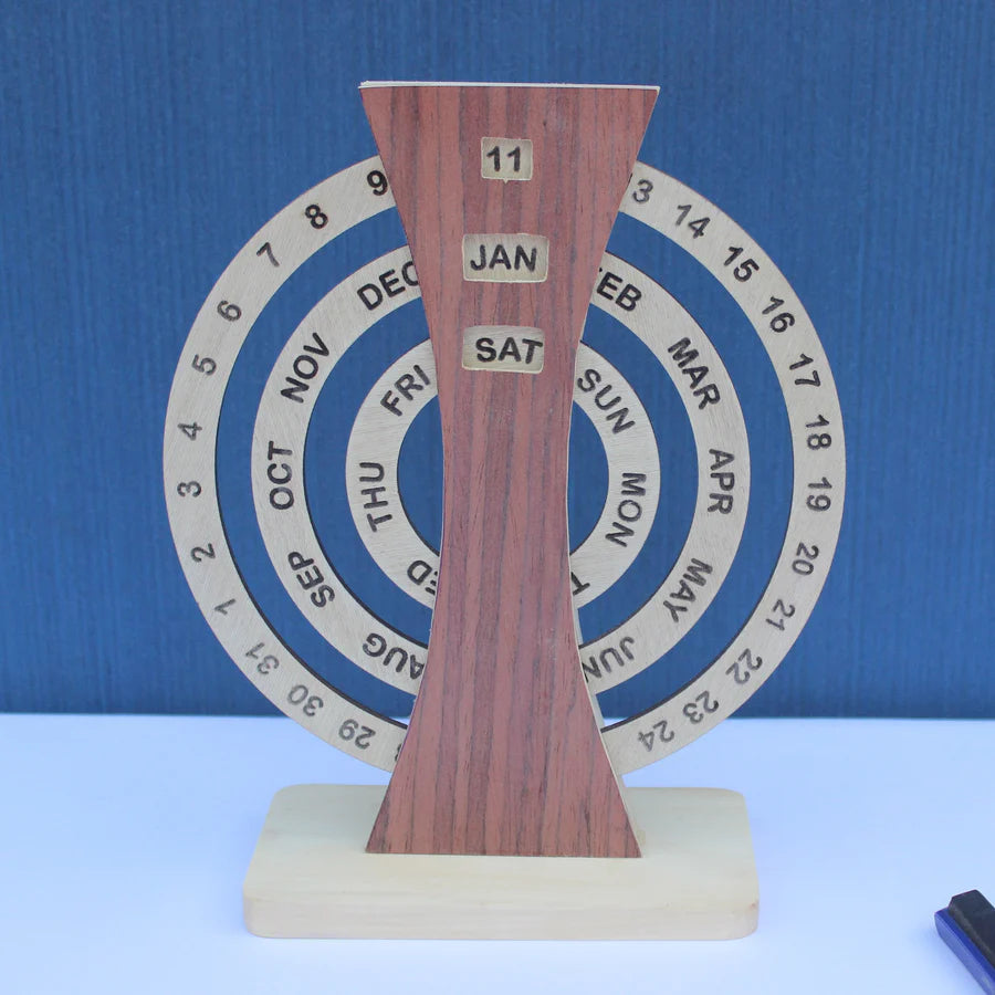 Rotating Perpetual Wooden Desk Calendar (Manual)