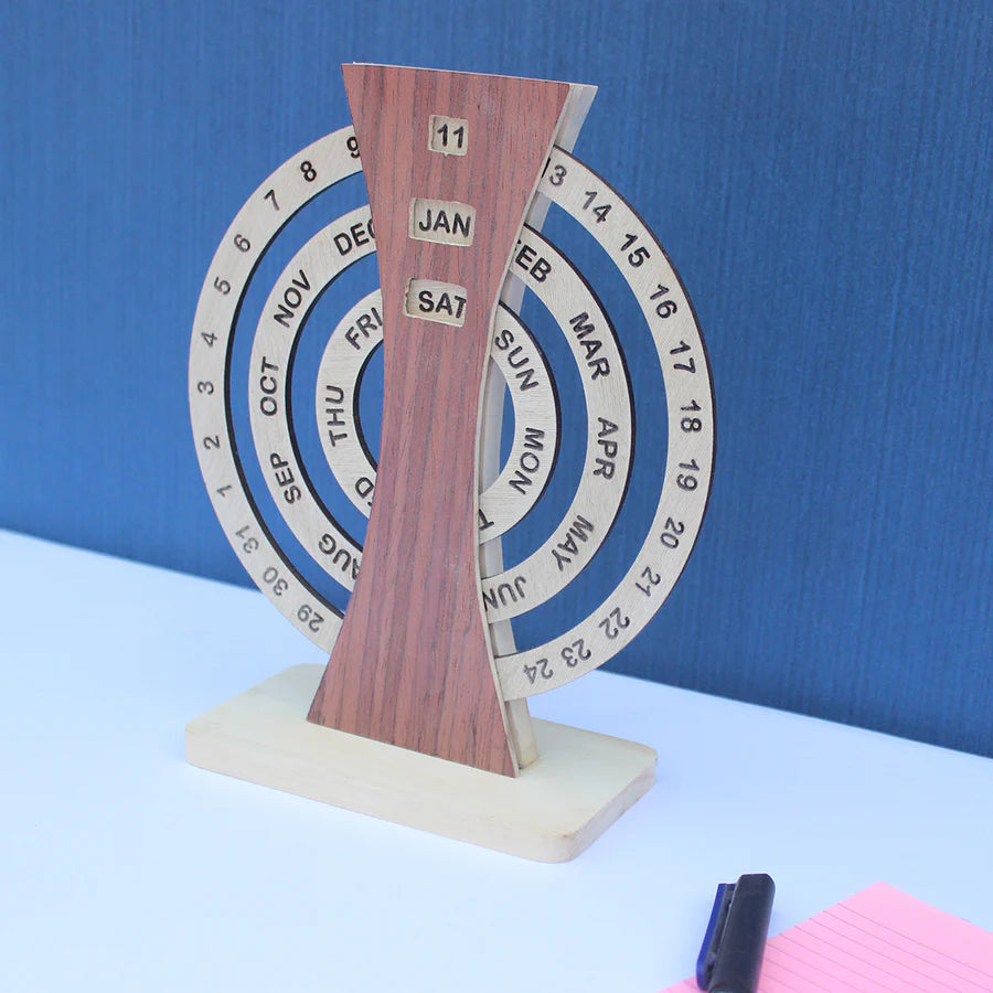 Rotating Perpetual Wooden Desk Calendar (Manual)