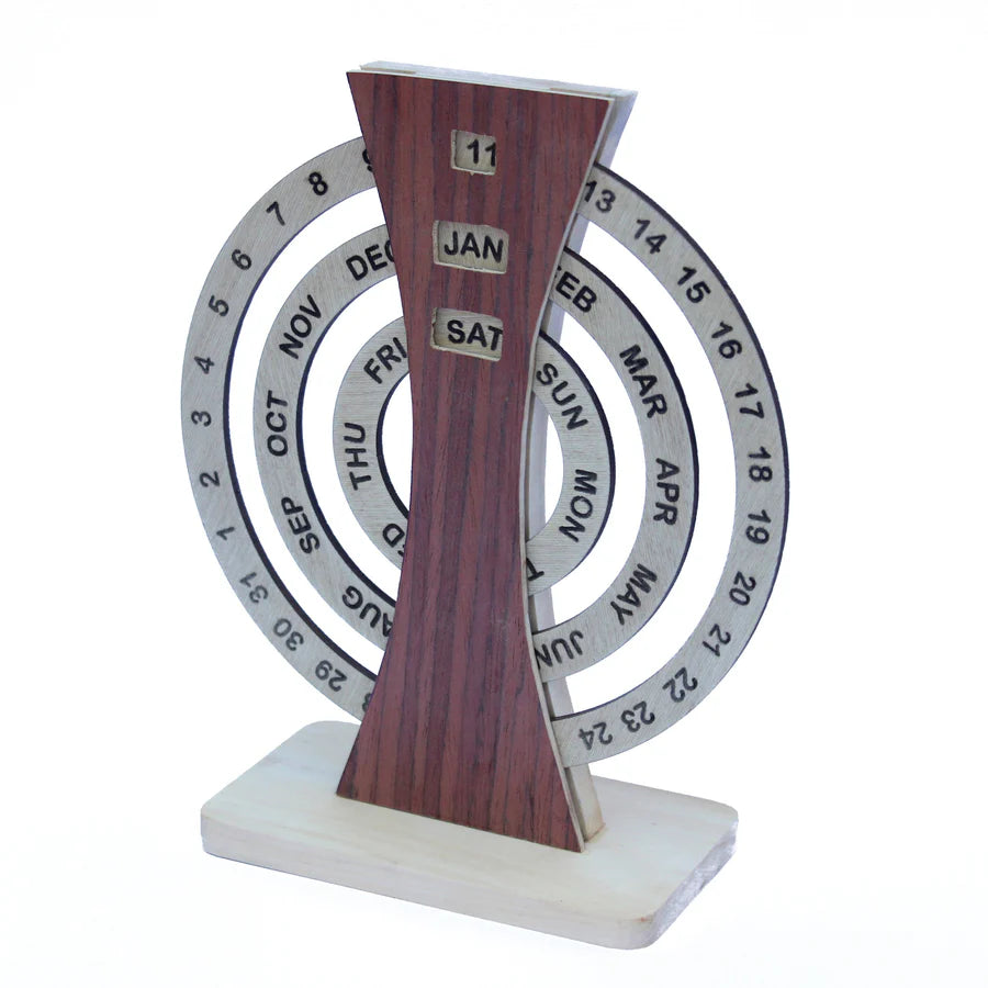 Rotating Perpetual Wooden Desk Calendar (Manual)