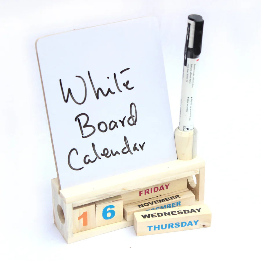 Wooden Block Desk Calendar with White Board