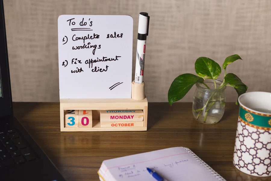 Wooden Block Desk Calendar with White Board