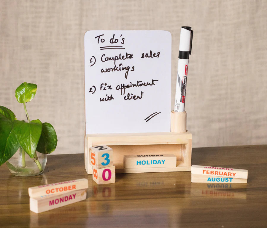 Wooden Block Desk Calendar with White Board