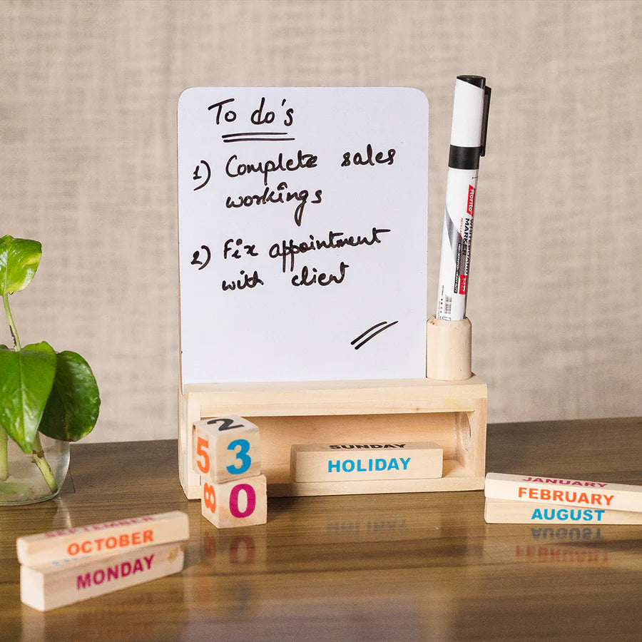 Wooden Block Desk Calendar with White Board