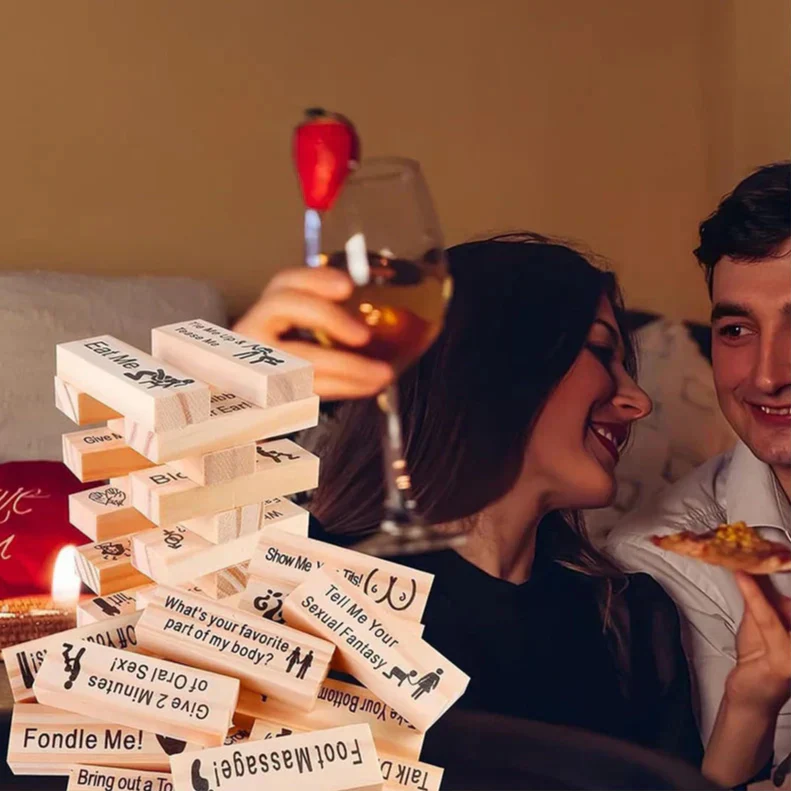 Game for Adults, Exciting Block Tower Game for Adults to Experience Connection Together, Valentine's Day Tumbling Tower Blocks Role-Playing Game for Couples