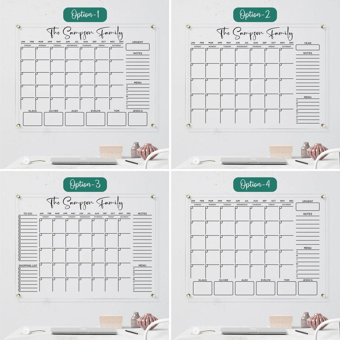 Dry Erase Acrylic Calendar | Monthly & Weekly Planner for Wall | Clear Family Wall Calendar | With Marker | Free Preview in 12 Hours!