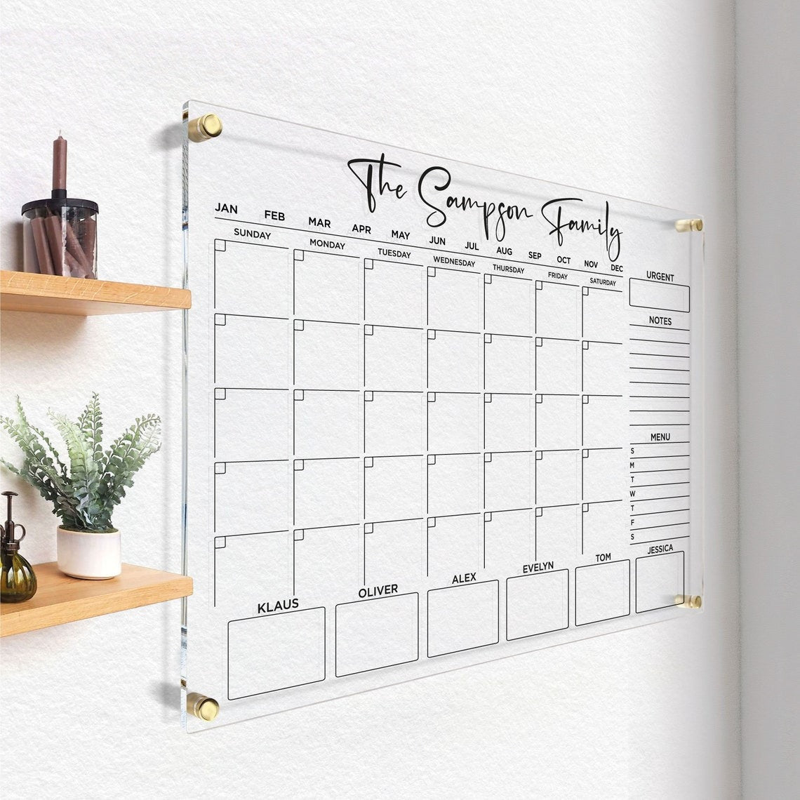 Dry Erase Acrylic Calendar | Monthly & Weekly Planner for Wall | Clear Family Wall Calendar | With Marker | Free Preview in 12 Hours!