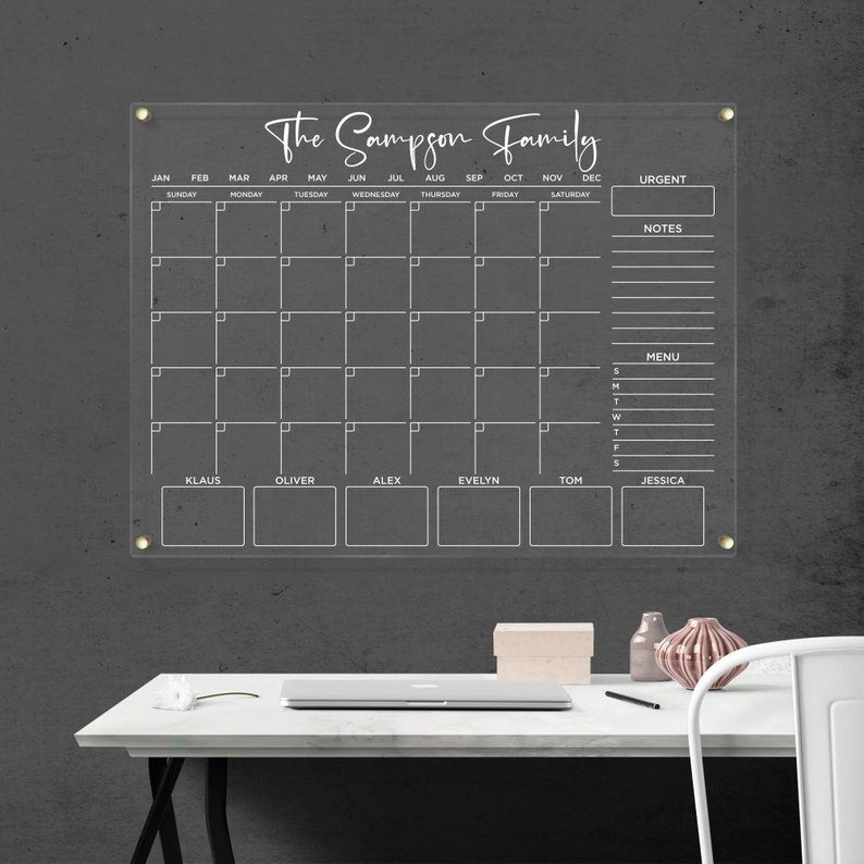 Dry Erase Acrylic Calendar | Monthly & Weekly Planner for Wall | Clear Family Wall Calendar | With Marker | Free Preview in 12 Hours!