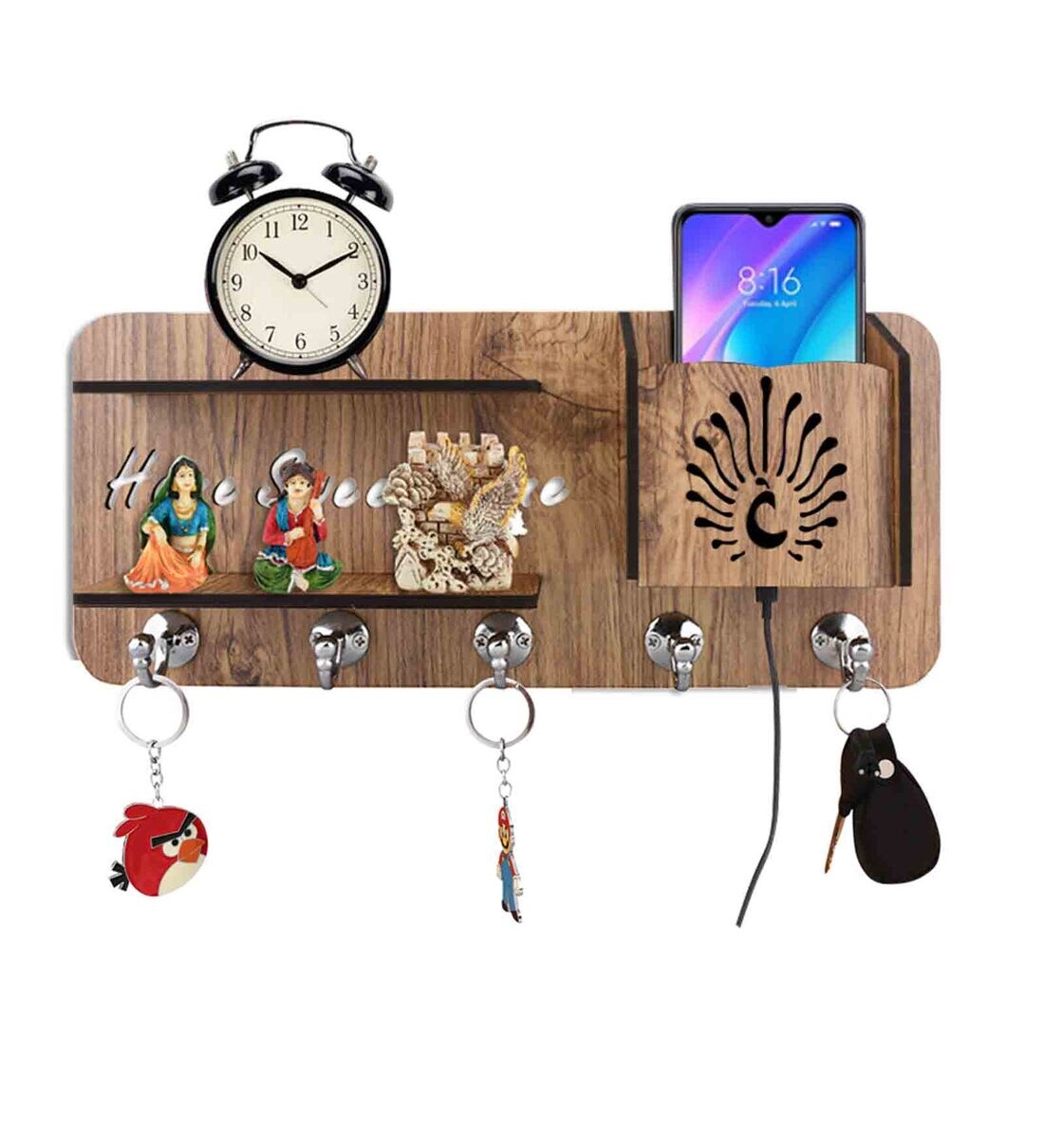 Beige Sloping Pocket Mobile Stand With Key Holder