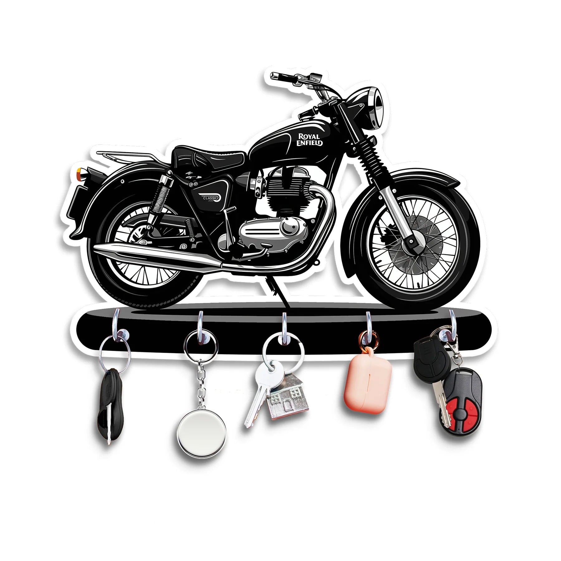 Black Royal Enfield 350 Keychain Holder - MDF