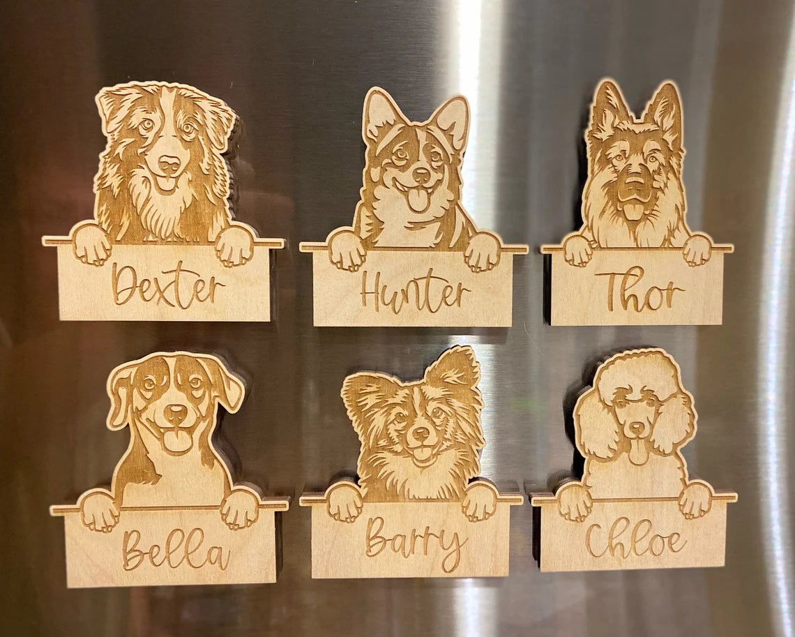 Personalized Dog Peeking Fridge Magnet, Laser Engraved Peeking Dog, Laser-Cut Wood Magnet